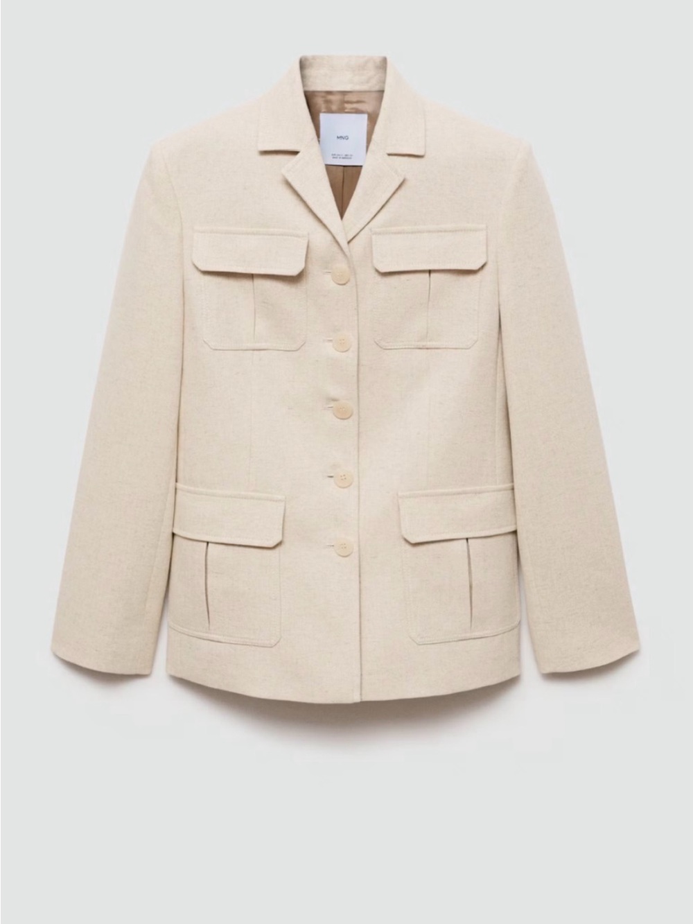 Mango Women's Cream Button-Front Structured Blazer Jacket Sz/L NWT. - Picture 2 of 13